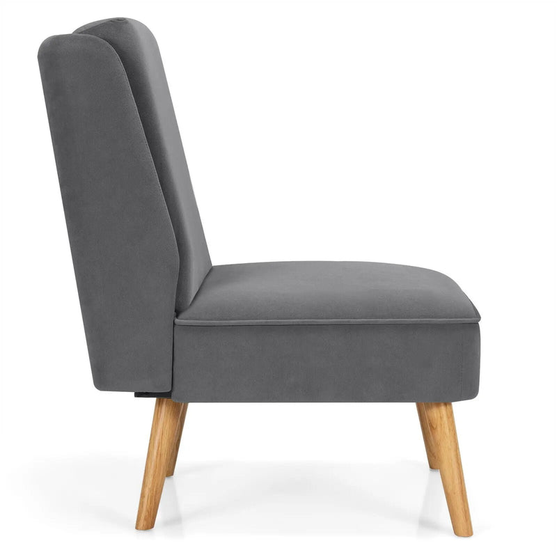 Velvet Accent Armless Side Chair with Rubber Wood Legs for Bedroom by DirectDeals