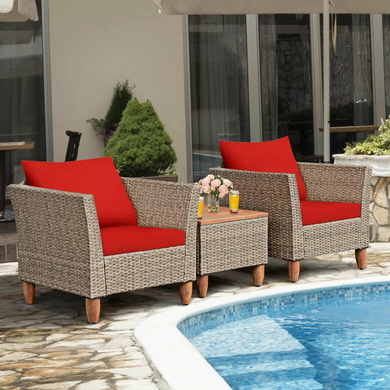 3 Pieces Patio Rattan Furniture Set with Washable Cushion for Yard Porch by DirectDeals