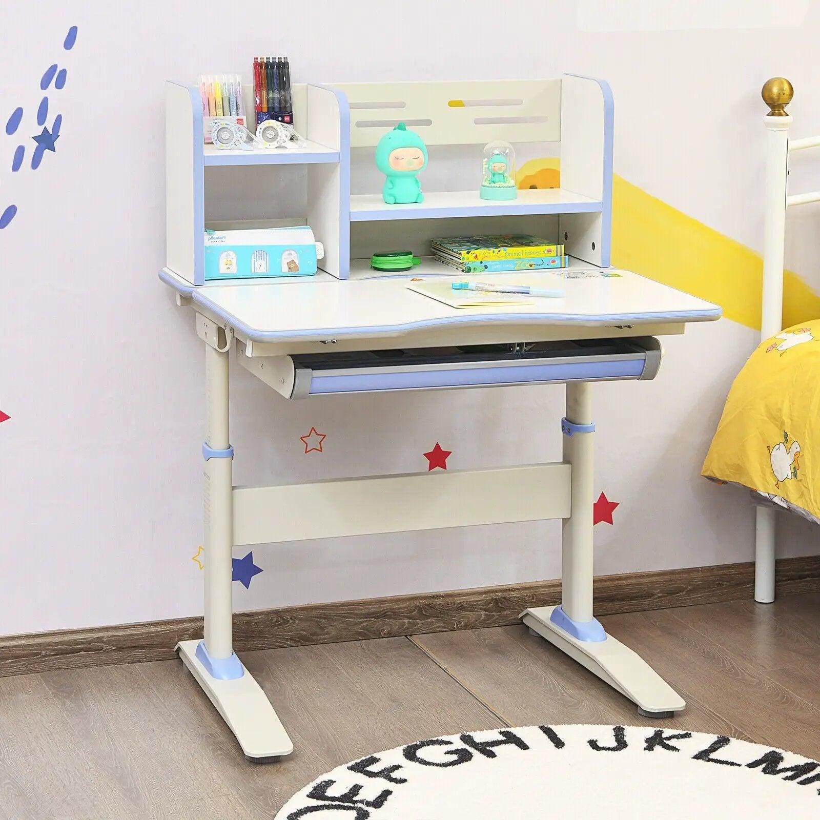 Kids Multifunctional Writing Desk with Tilt Desktop and Book Shelf by DirectDeals