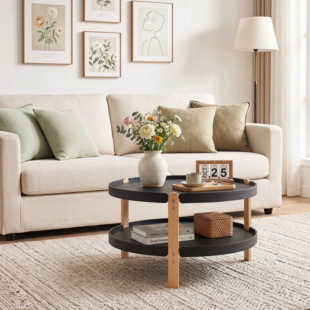 23.5" Round Coffee Table with 2-Tier Open Storage Shelf by DirectDeals