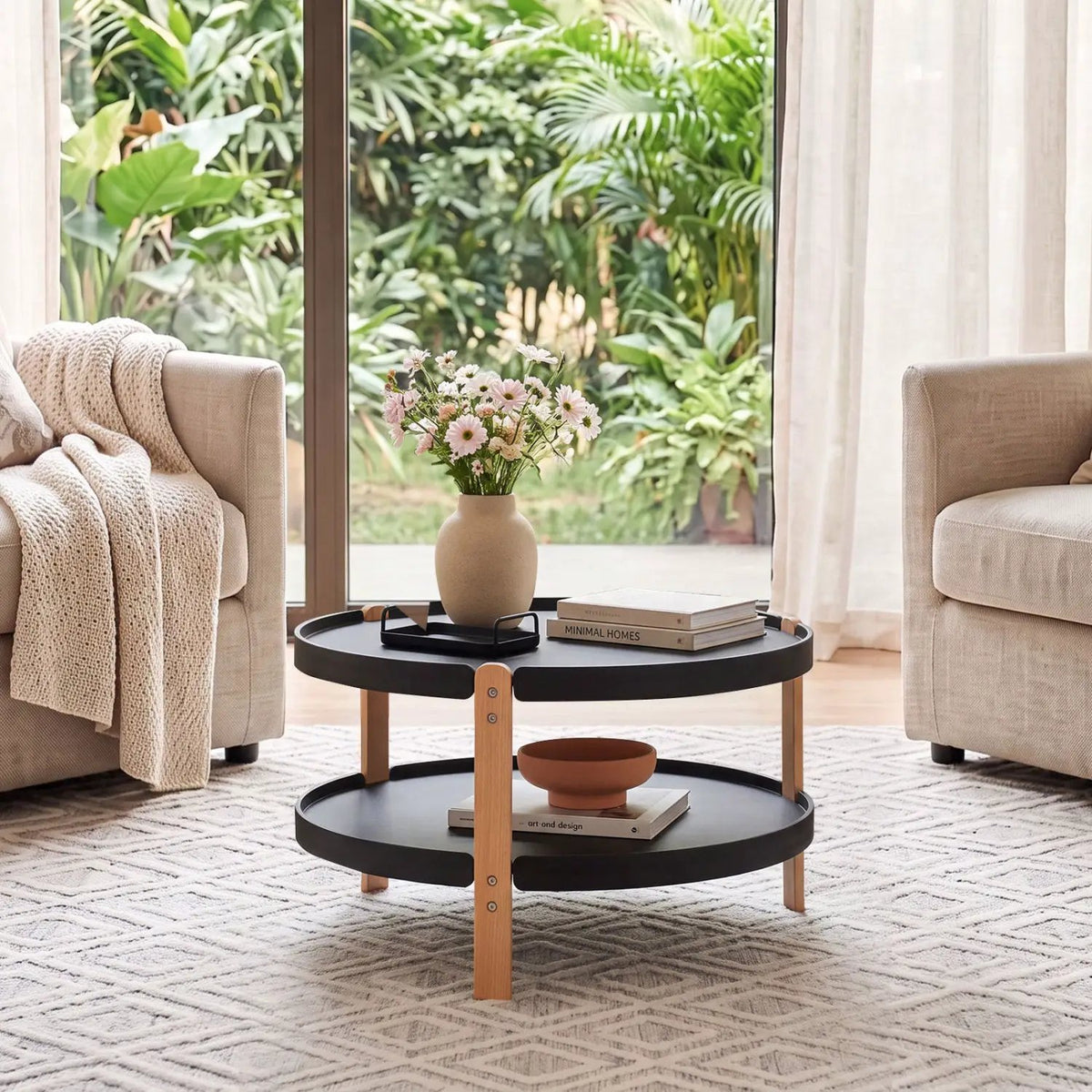 23.5" Round Coffee Table with 2-Tier Open Storage Shelf by DirectDeals