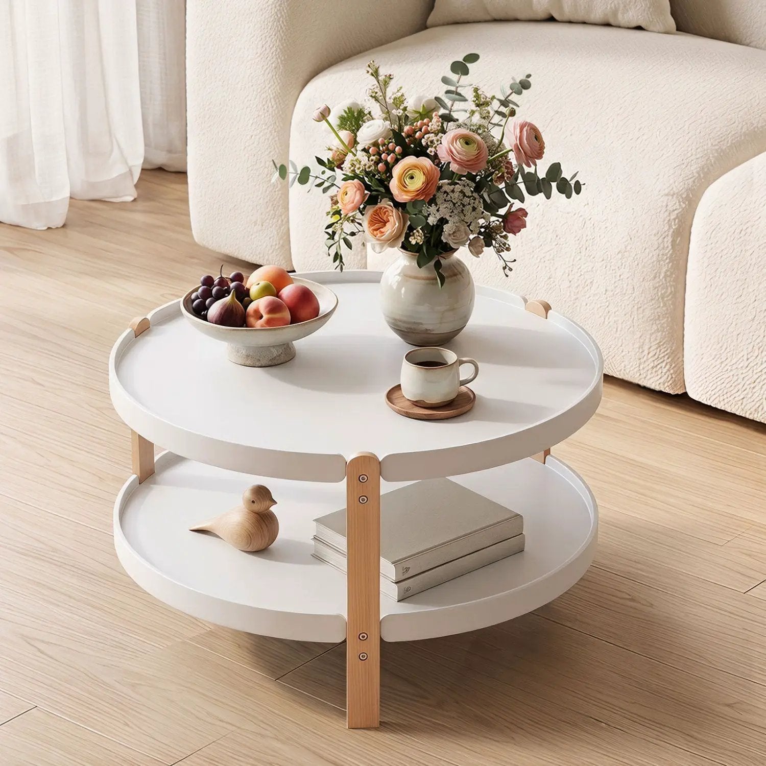 23.5" Round Coffee Table with 2-Tier Open Storage Shelf by DirectDeals