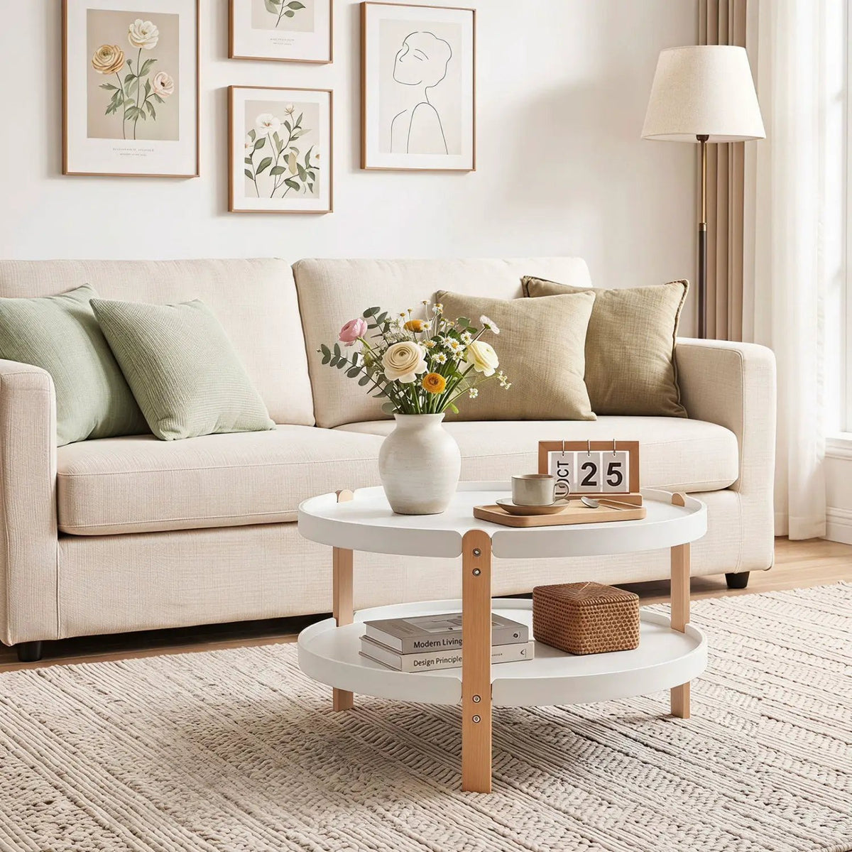 23.5" Round Coffee Table with 2-Tier Open Storage Shelf by DirectDeals