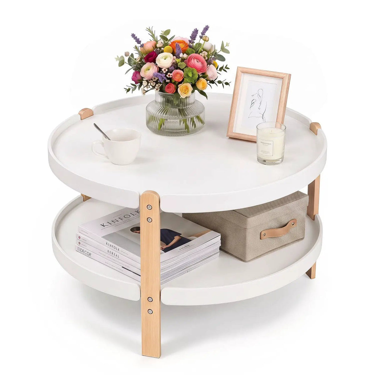 23.5" Round Coffee Table with 2-Tier Open Storage Shelf by DirectDeals