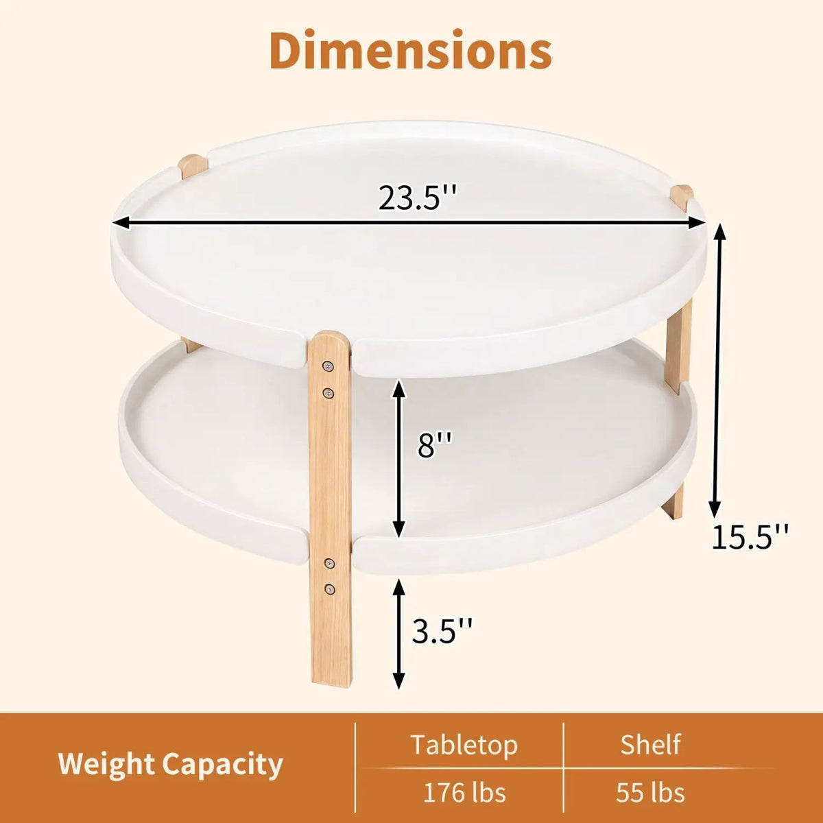 23.5" Round Coffee Table with 2-Tier Open Storage Shelf by DirectDeals