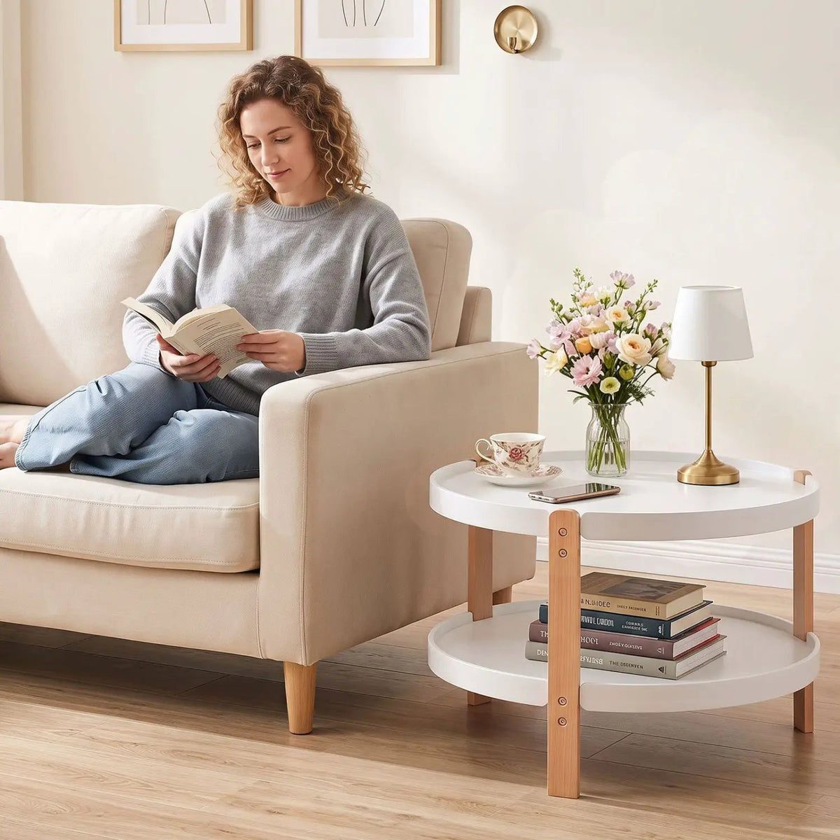 23.5" Round Coffee Table with 2-Tier Open Storage Shelf by DirectDeals