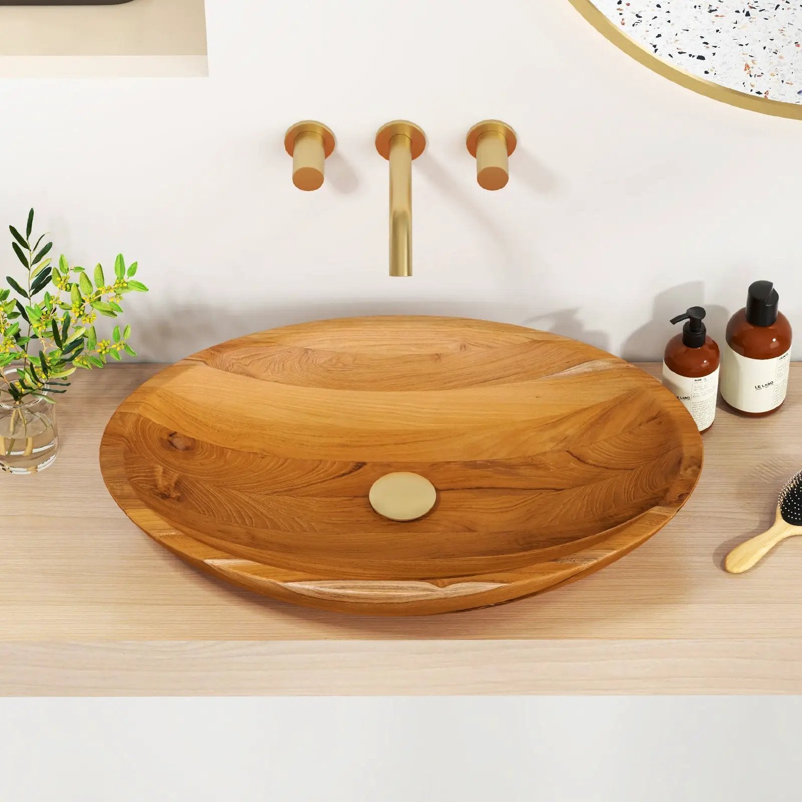 23.5 Inch x 16 Inch Teak Wood Washbasin with Drainage Hole by DirectDeals