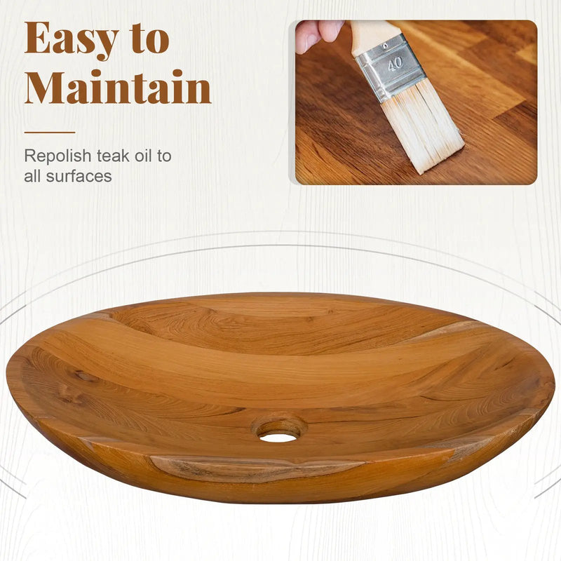 23.5 Inch x 16 Inch Teak Wood Washbasin with Drainage Hole by DirectDeals