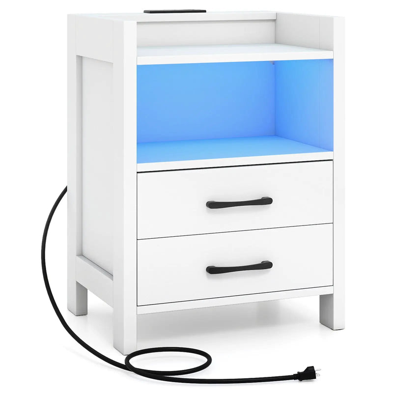 23.5 Inches Nightstand with Charging Station and Open Storage Shelf-White by DirectDeals