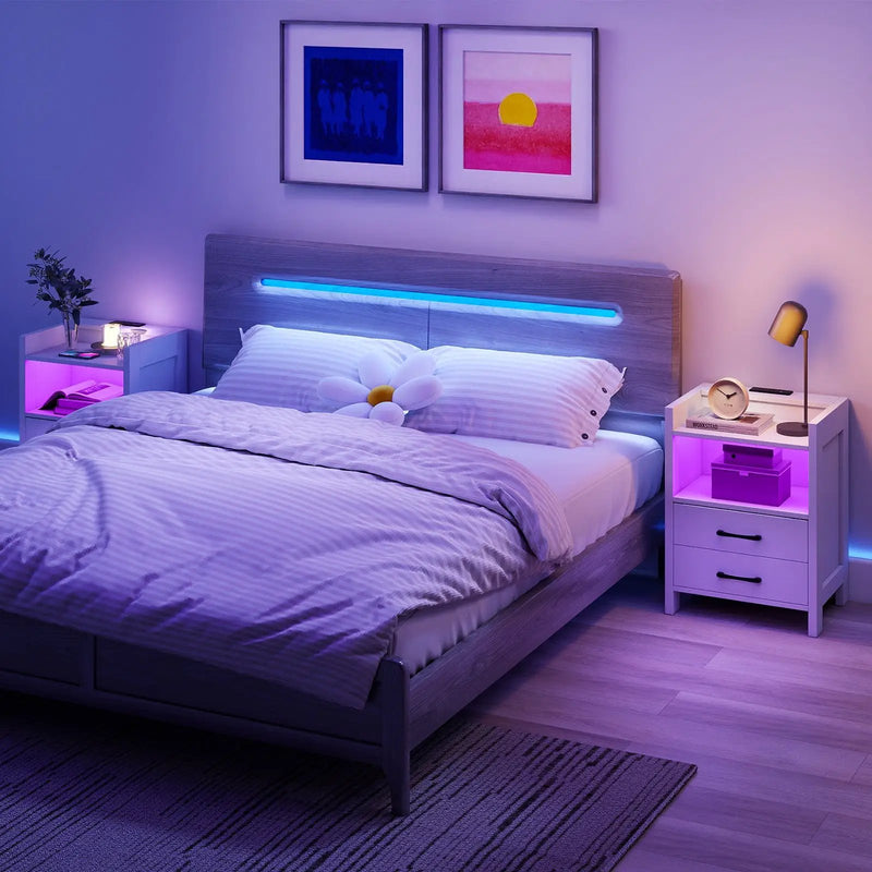 23.5 Inches Nightstand with Charging Station and Open Storage Shelf-White by DirectDeals