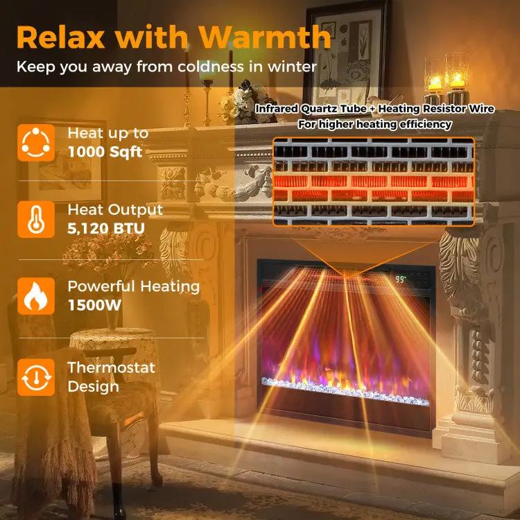 23 Inch 1500W Recessed Electric Fireplace Insert with Remote Control by DirectDeals