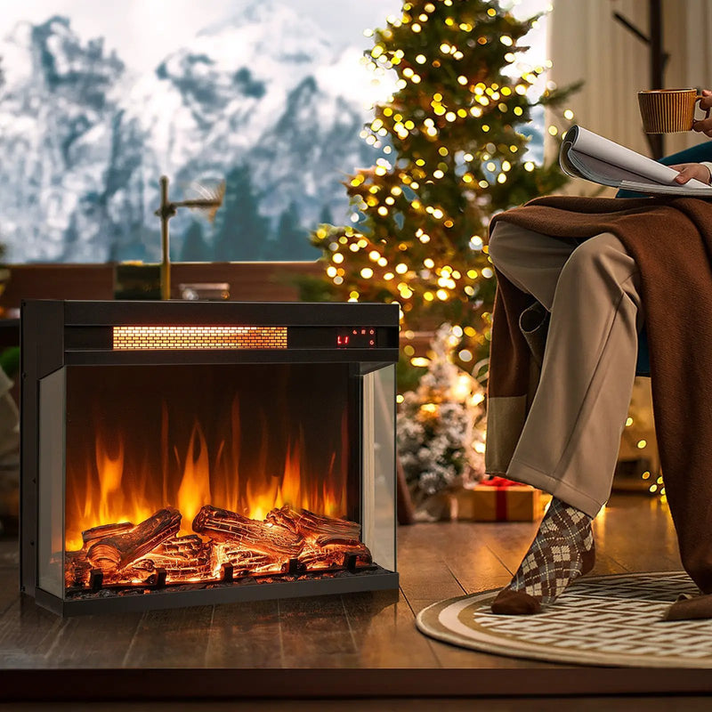 23 Inch 3-Sided Electric Fireplace 1500W Recessed Fireplace Insert-Black by DirectDeals