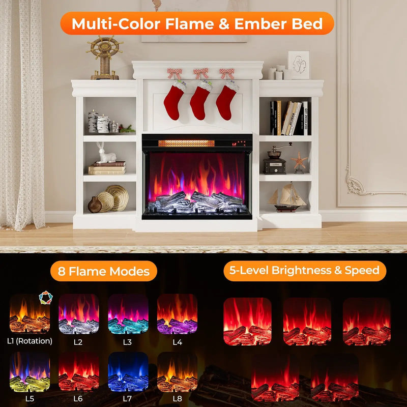 23 Inch 3-Sided Electric Fireplace 1500W Recessed Fireplace Insert-Black by DirectDeals