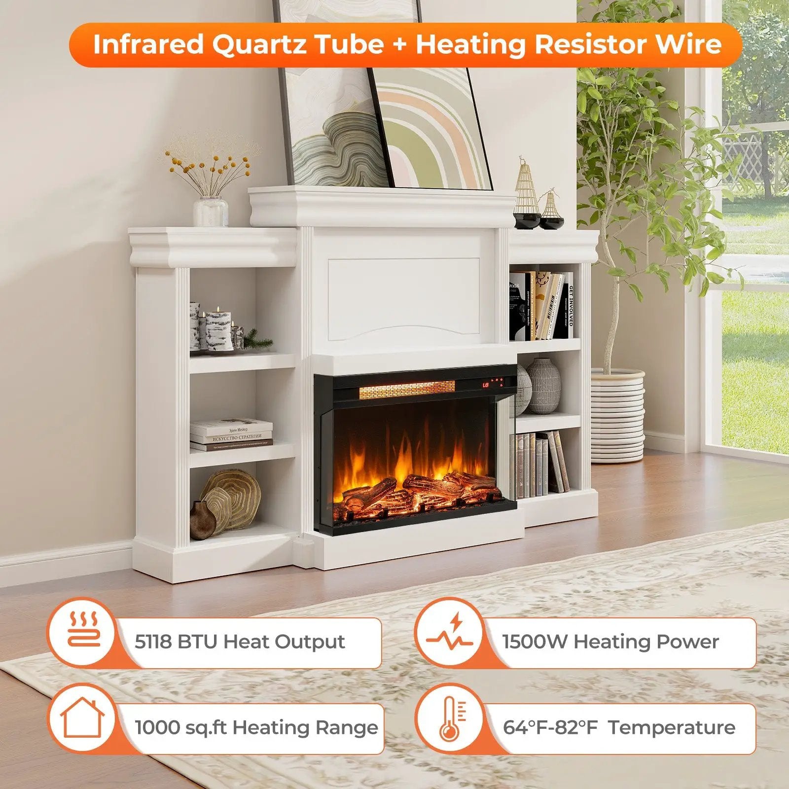 23 Inch 3-Sided Electric Fireplace 1500W Recessed Fireplace Insert-Black by DirectDeals