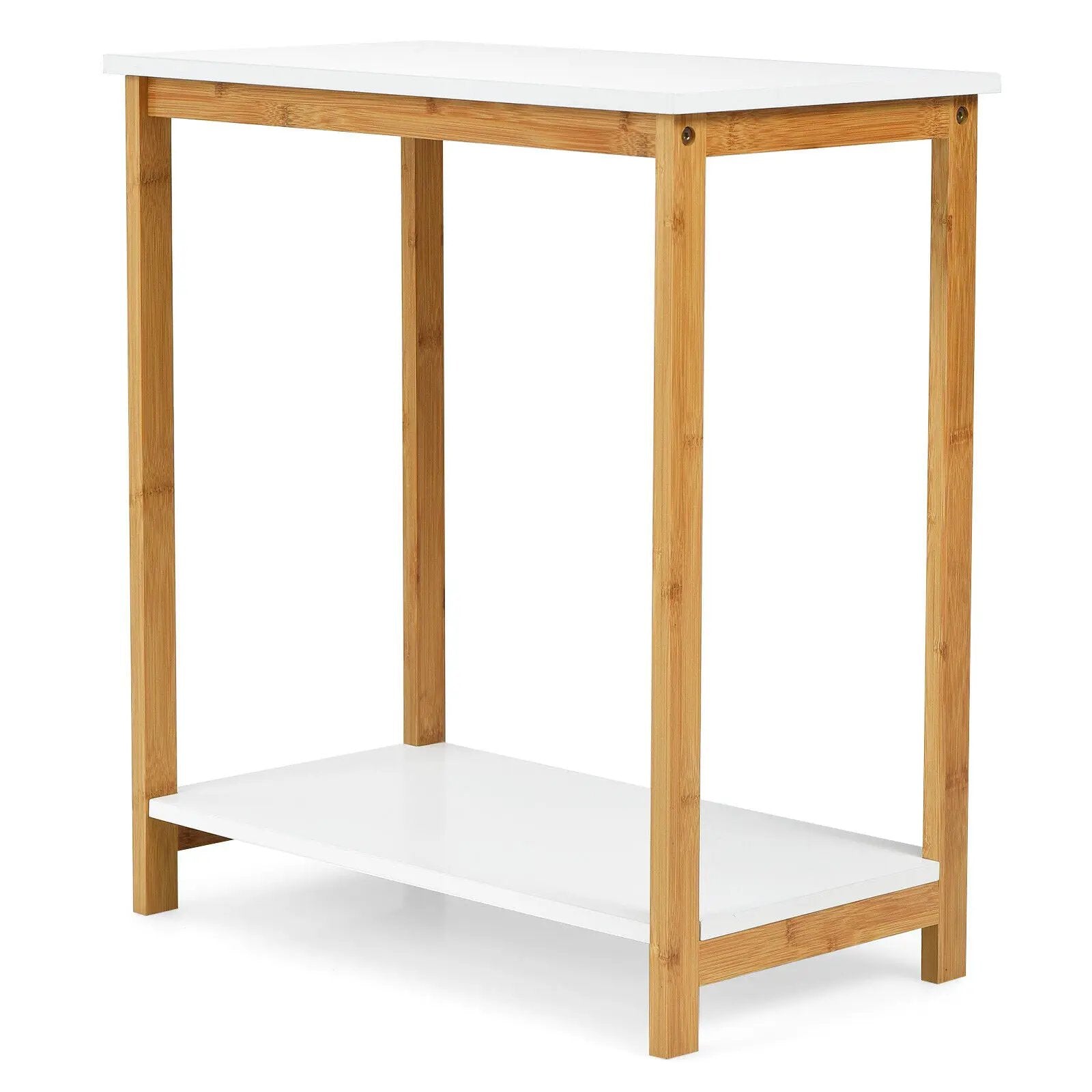 23 Inch Height 2-tier End Table with Bamboo Frame and Bottom Shelf-White by DirectDeals