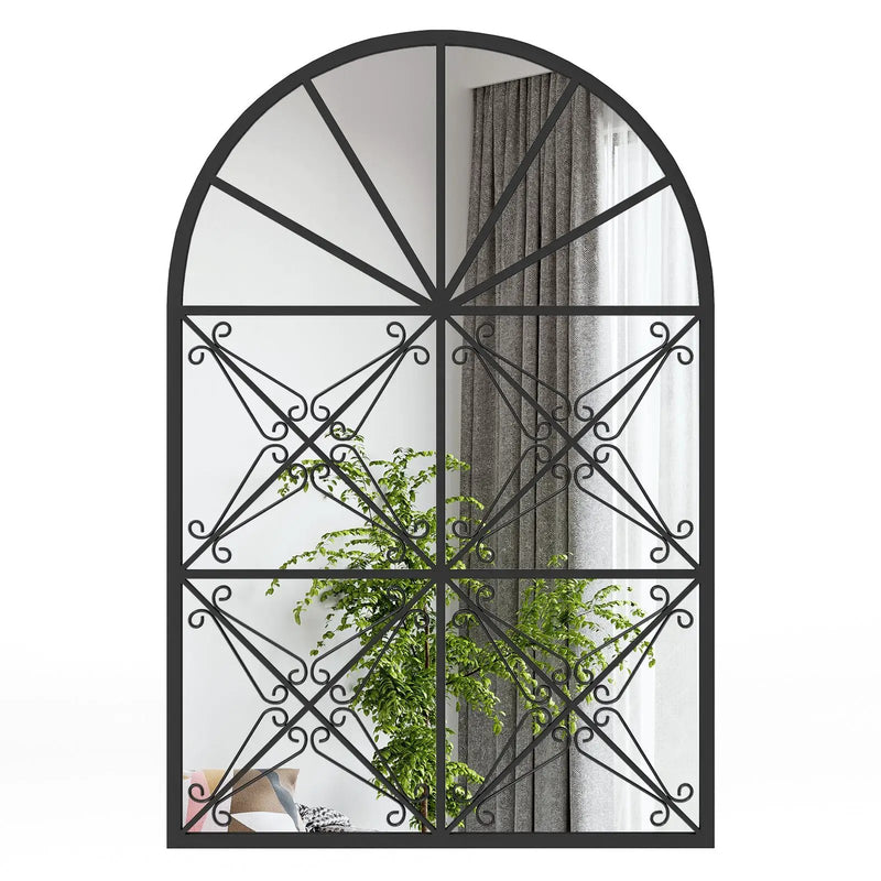 23 Inches x 34 Inches Arched Window Pane Mirror with Metal Frame for Living Room-Black by DirectDeals