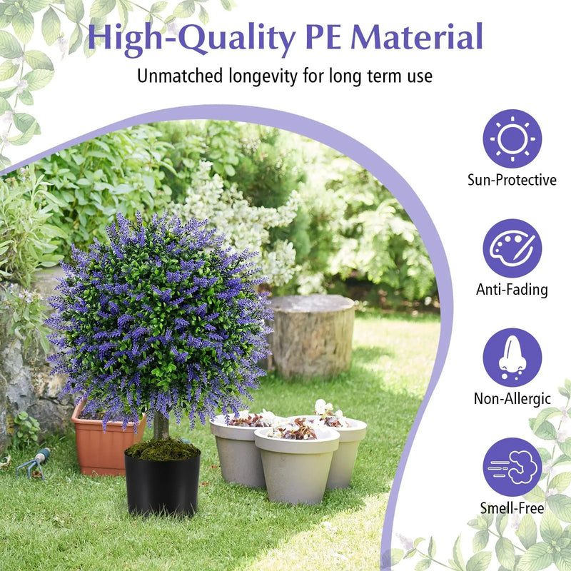 23 Inch Set of 2 Artificial Lavender Topiary Ball Trees with Cement-Filled Pot-Purple by DirectDeals