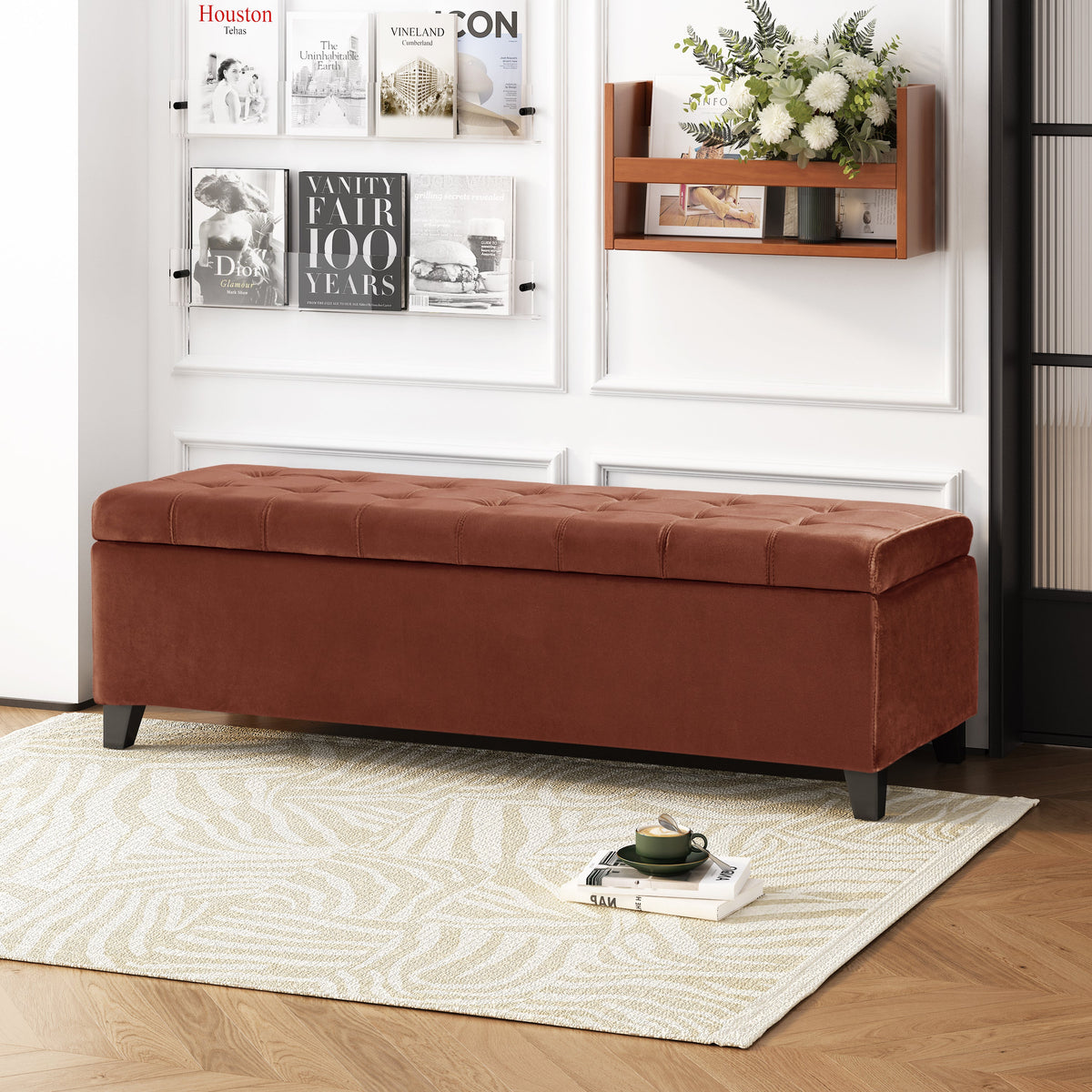 Tufted Storage Ottoman with Nailhead Trim - Fabric Storage Bench, photo 2 of 11