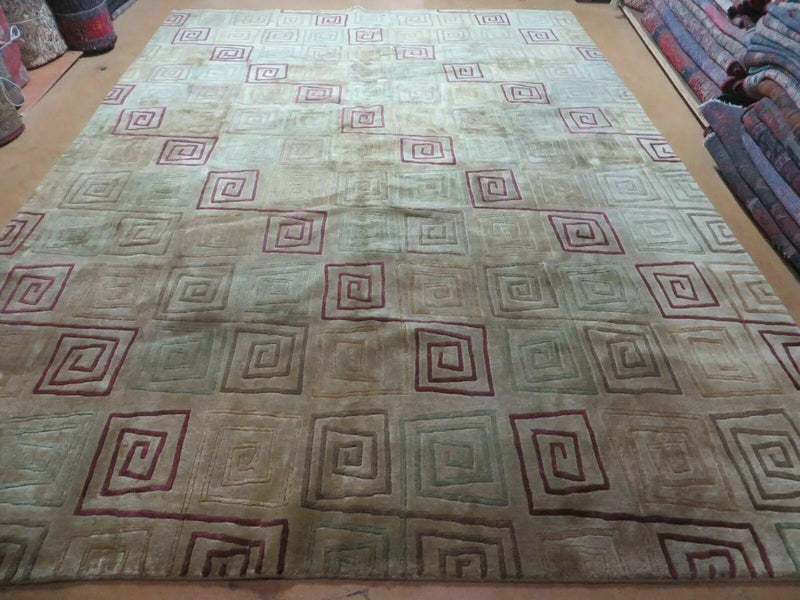 8' X 11' Modern Tibetan Nepal Art Deco Chinese Handmade Wool Silk Rug Abstract by Jewel Rugs