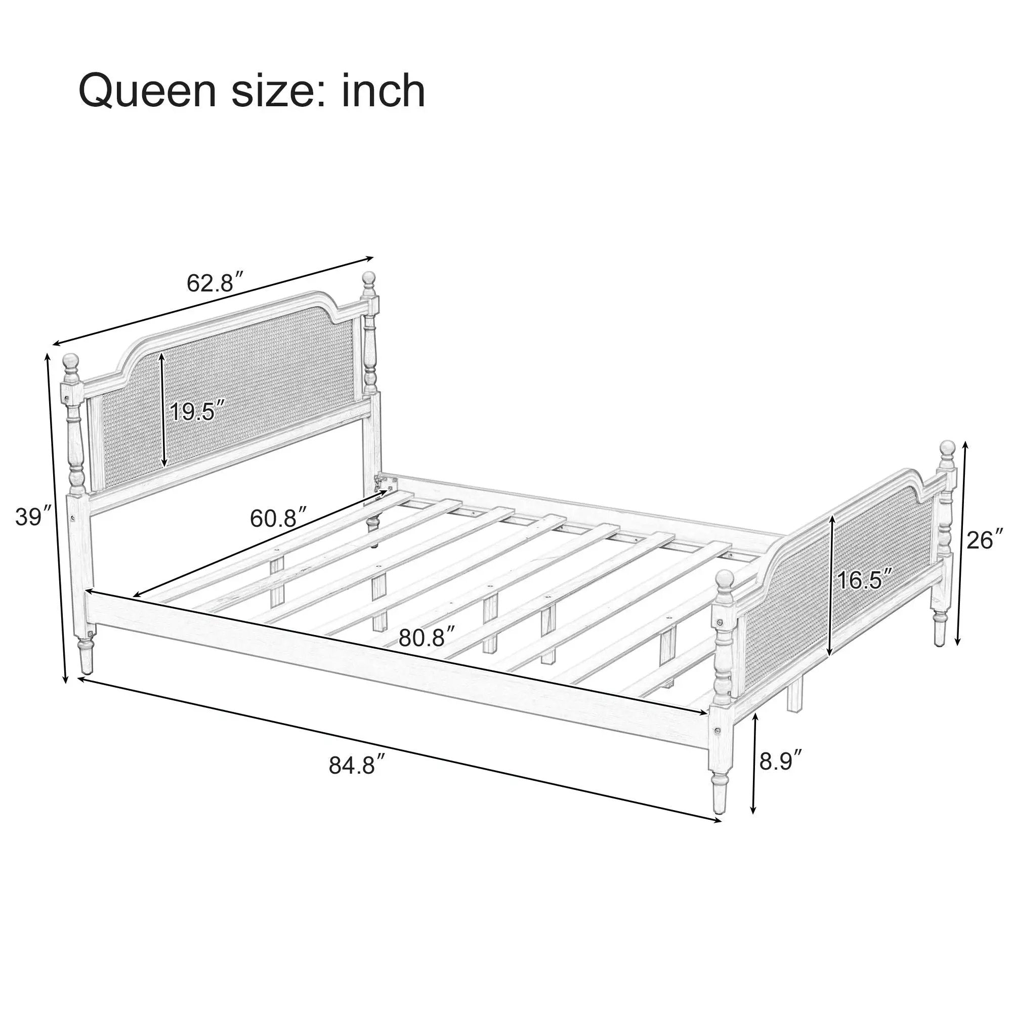 Traditional Style Rattan Bed Frame, No Box Spring Needed by Unique Piece Furniture