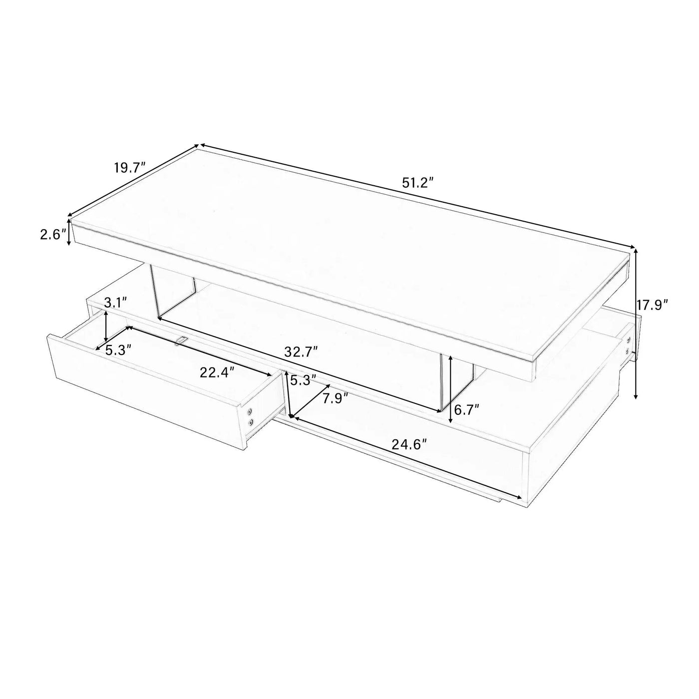 LED Coffee Table With 2 Drawers And Display Shelves by HouseOfZazla