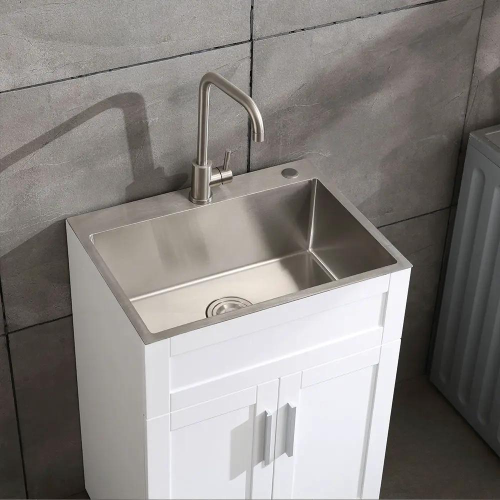 24" Stainless Steel Washing Sink With Faucet Hoses And Drain Head Only (Update) - Silver by HouseOfZazla