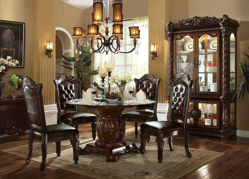 Vendome - Round Dining Table - Clear Glass Top & Cherry by Unique Piece Furniture