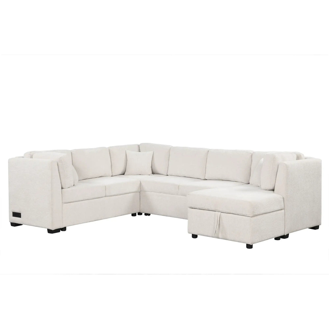 U-Shaped Sectional Sofa Pull Out Sofa Bed With Two USB Ports, Two Power Sockets, Three Back Pillows And A Storage Chaise For Living Room by HouseOfZazla