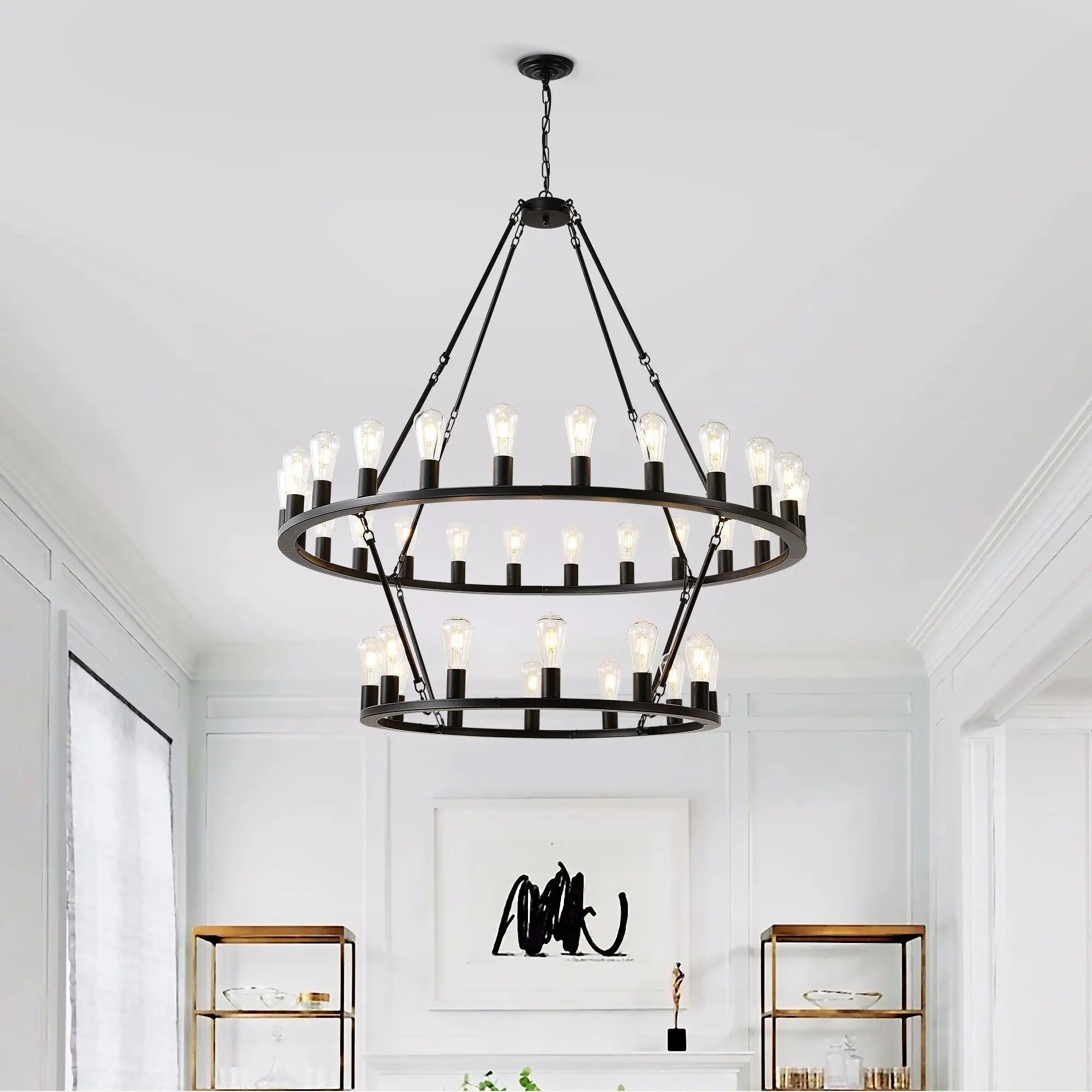 52 Inch Black Wagon Wheel Chandelier, 36-Lights by HouseOfZazla