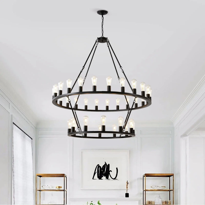 52 Inch Black Wagon Wheel Chandelier, 36-Lights by HouseOfZazla