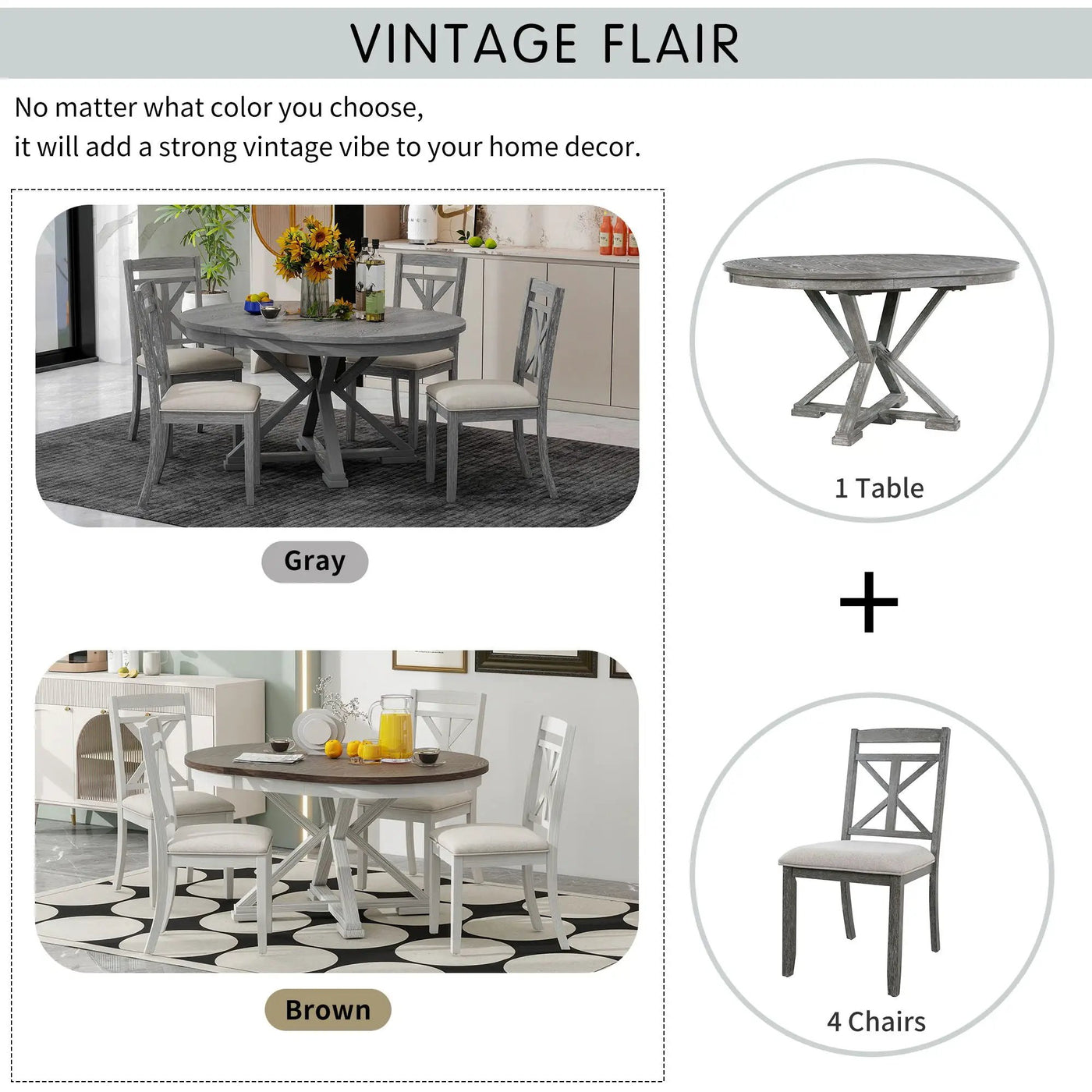 Dining Set With Extendable Round Table And 4 Upholstered Chairs by HouseOfZazla