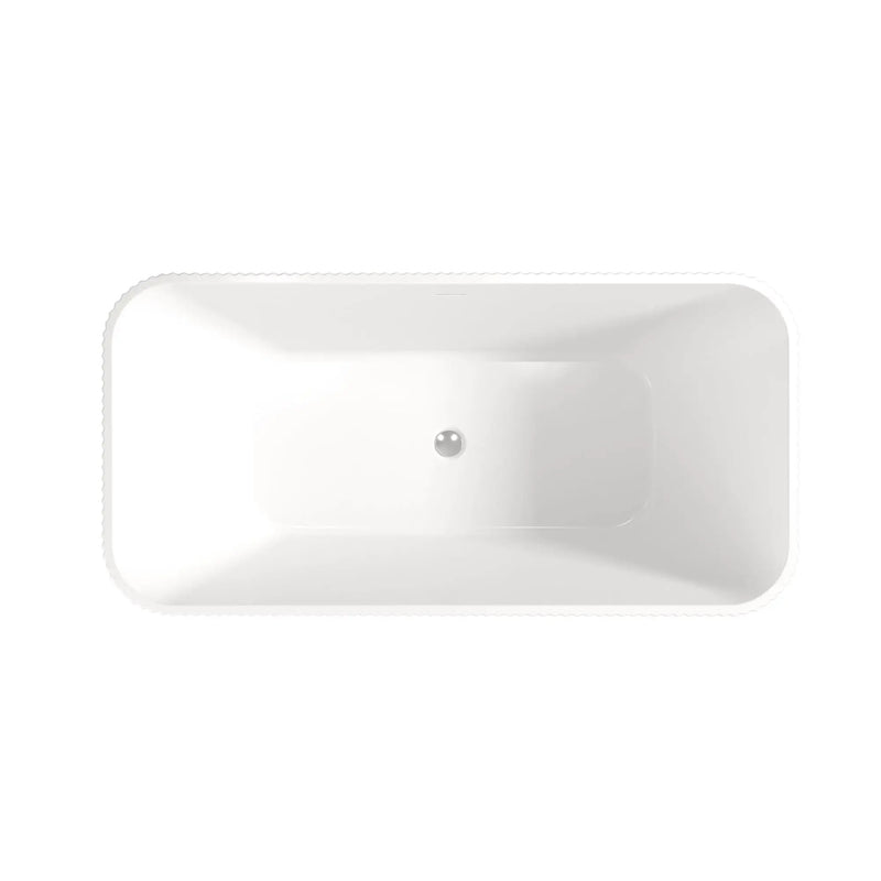 Rectangle Linear Freestanding Soaker Tub With Pop Up Drain, Double Wall Insulated Construction - Gloss White