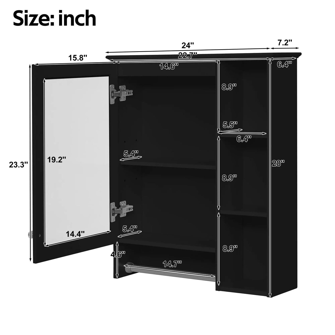 Modern 3 In 1 Bathroom Mirror Cabinet With Adjustable Shelf & Towel Bar by HouseOfZazla