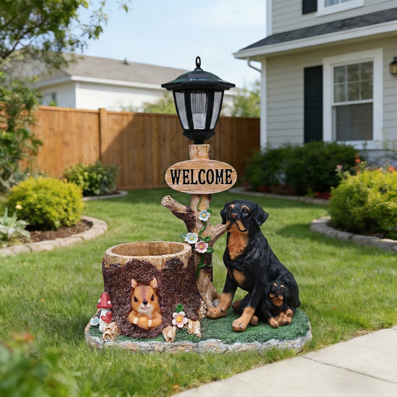 Rottweiler Dog Family Planter Statue by HouseOfZazla