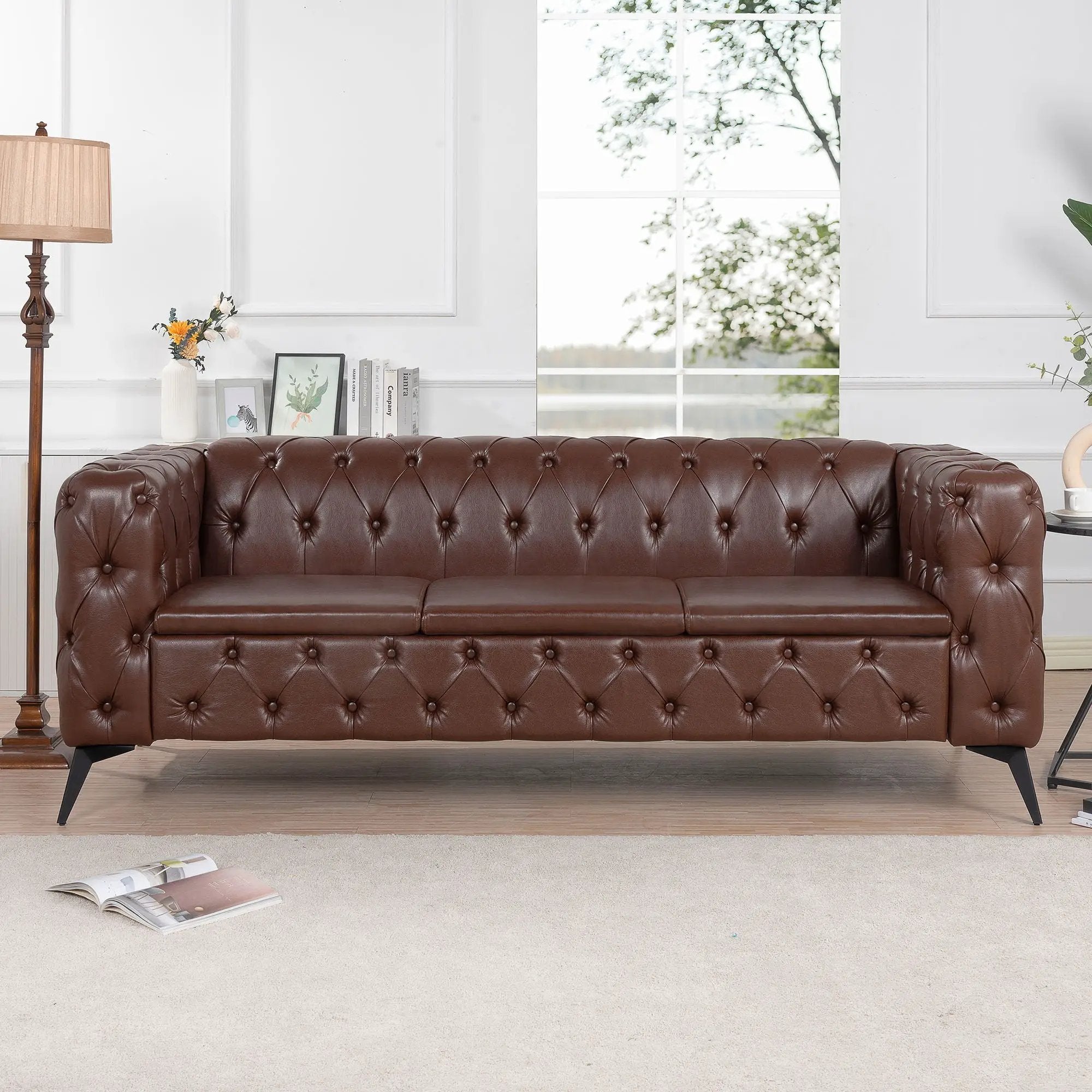 Square Arm Removable Cushion 3 Seater Sofa by HouseOfZazla