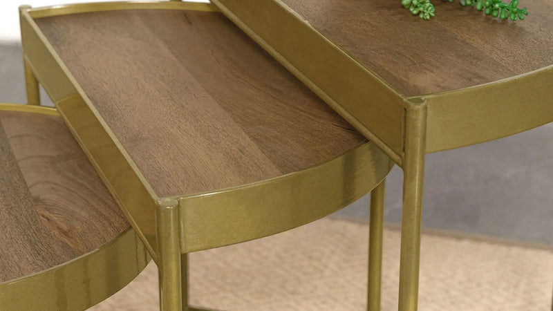 Tristen 3-Piece Demilune Nesting Table Brown and Gold by Unique Piece Furniture