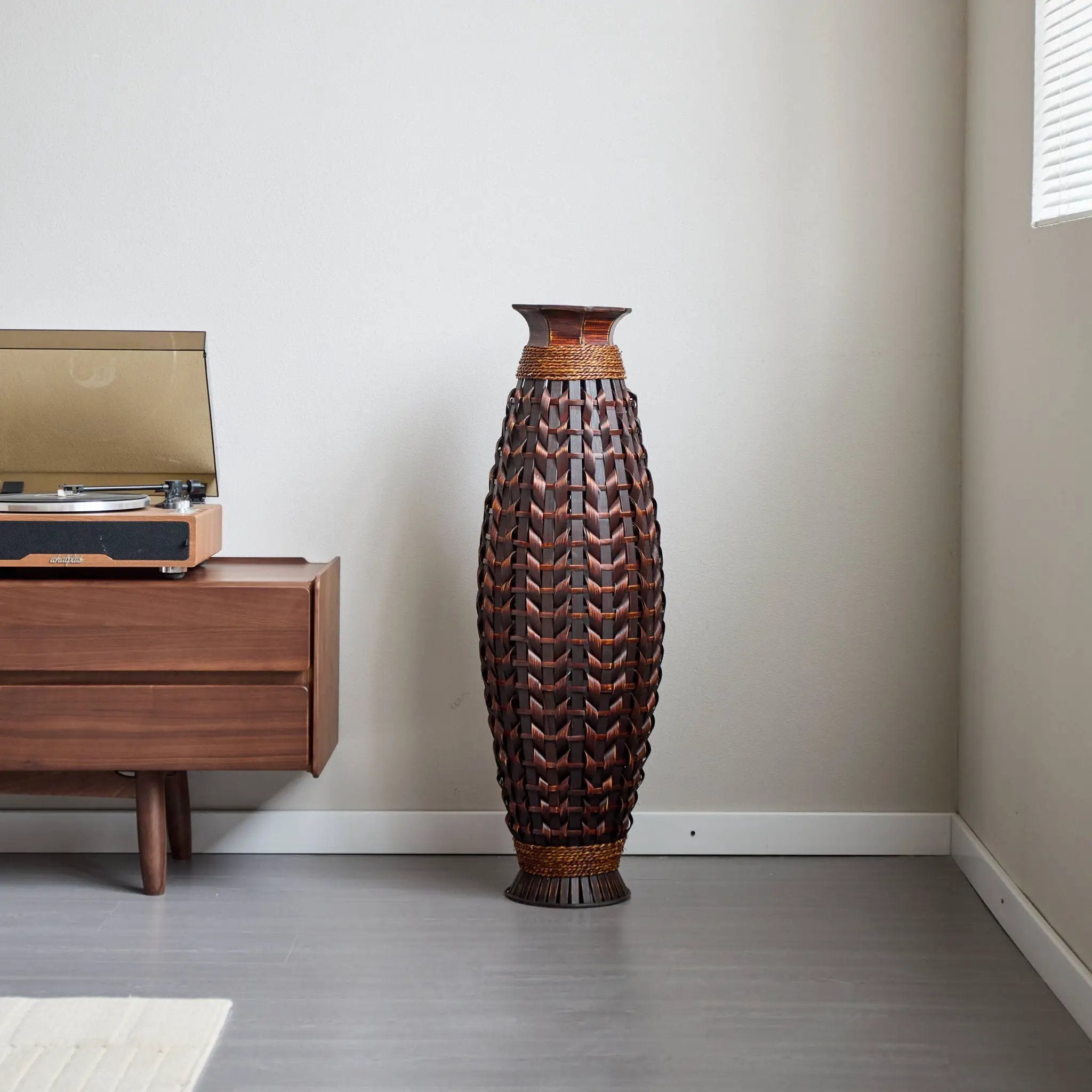 Hand Woven Bamboo Floor Vase, Decorative Accent For Living Room - Acacia Wood by Unique Piece Furniture