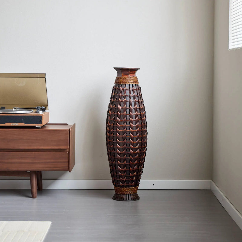 Hand Woven Bamboo Floor Vase, Decorative Accent For Living Room - Acacia Wood by HouseOfZazla