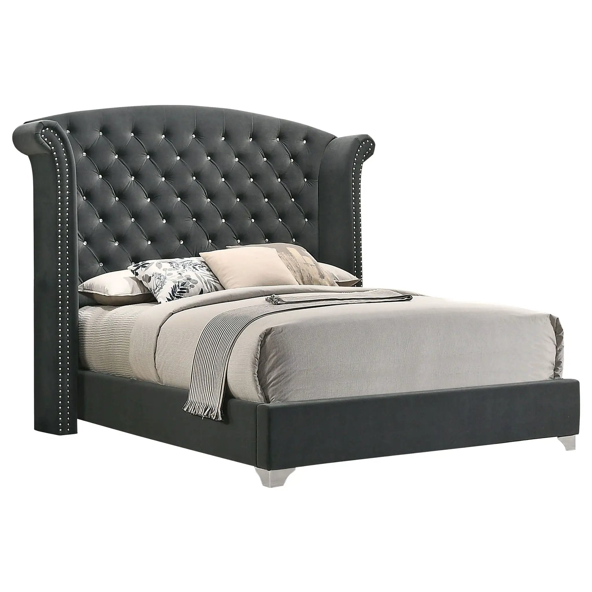 Melody Upholstered Queen Wingback Bed Grey by Unique Piece Furniture