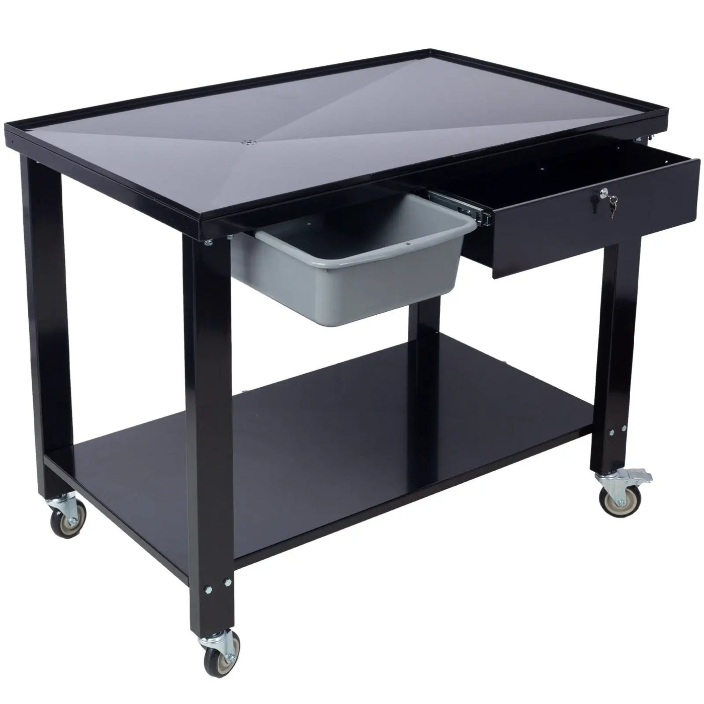 Transmission Teardown Work Station 1 / 2 Ton Capacity Sloping Drain Table Locking Drawer Removable Drain Basin Full-Width Lower Shelf Four 4" Caster Wheels by HouseOfZazla