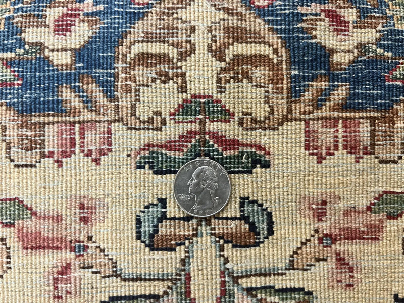 Antique Persian Kirman Rug 4x7, Cream and Navy Blue, Hand Knotted Wool Floral Carpet by Jewel Rugs