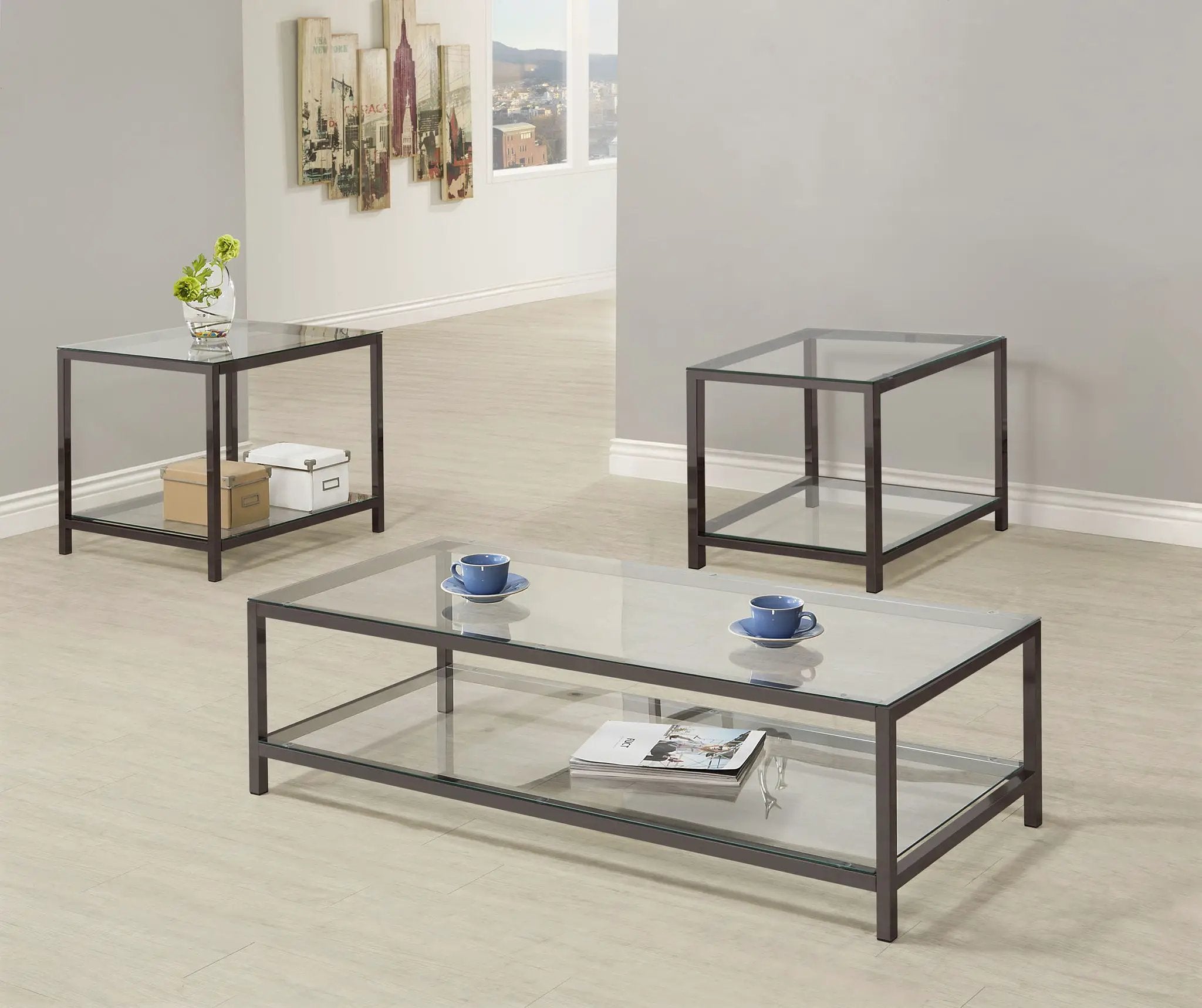 Trini 3-piece Coffee and End Table Set Black Nickel by Unique Piece Furniture