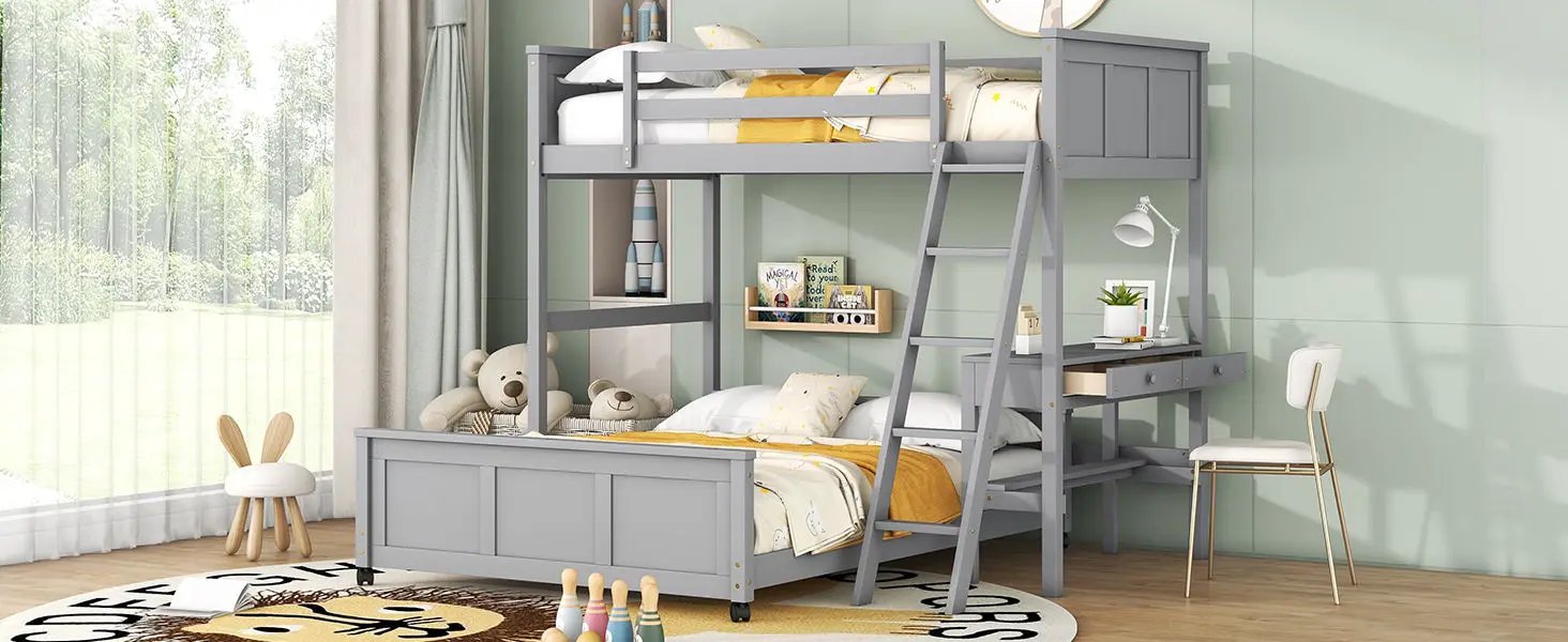 Full Over Full Bunk Bed With Desk