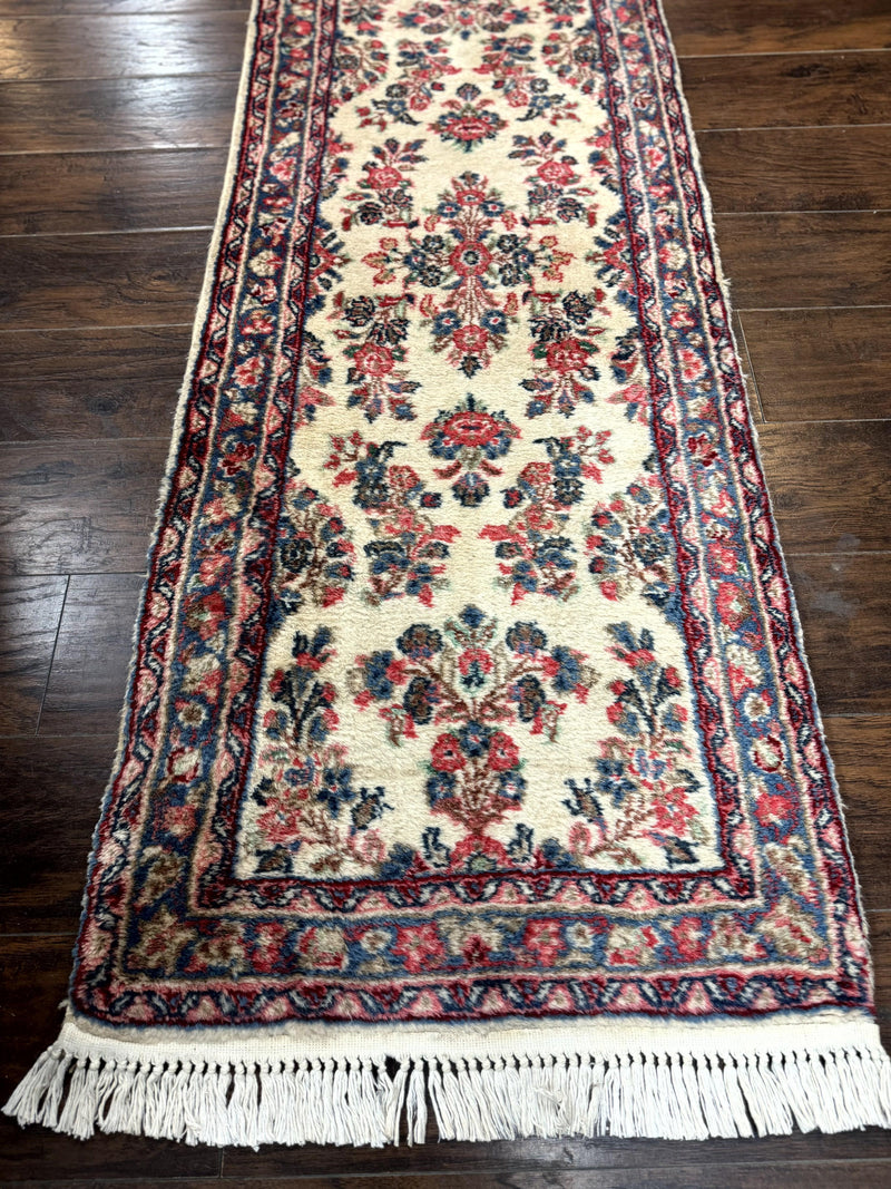 Persian Sarouk Runner Rug 2.4 x 21, Handmade Wool Floral Runner Rug for Hallway, 21ft Runner, Ivory by Jewel Rugs