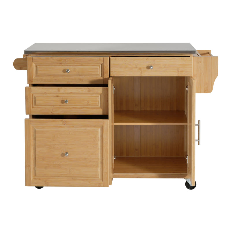 Indoor Bamboo Rolling Kitchen Island with Stainless Steel Top by HouseOfZazla