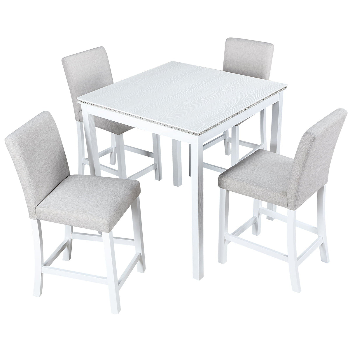 Counter Height 5 Piece Dining Table Set with Upholstered Chairs - Gray, White, Dark Gray, photo 2 of 12
