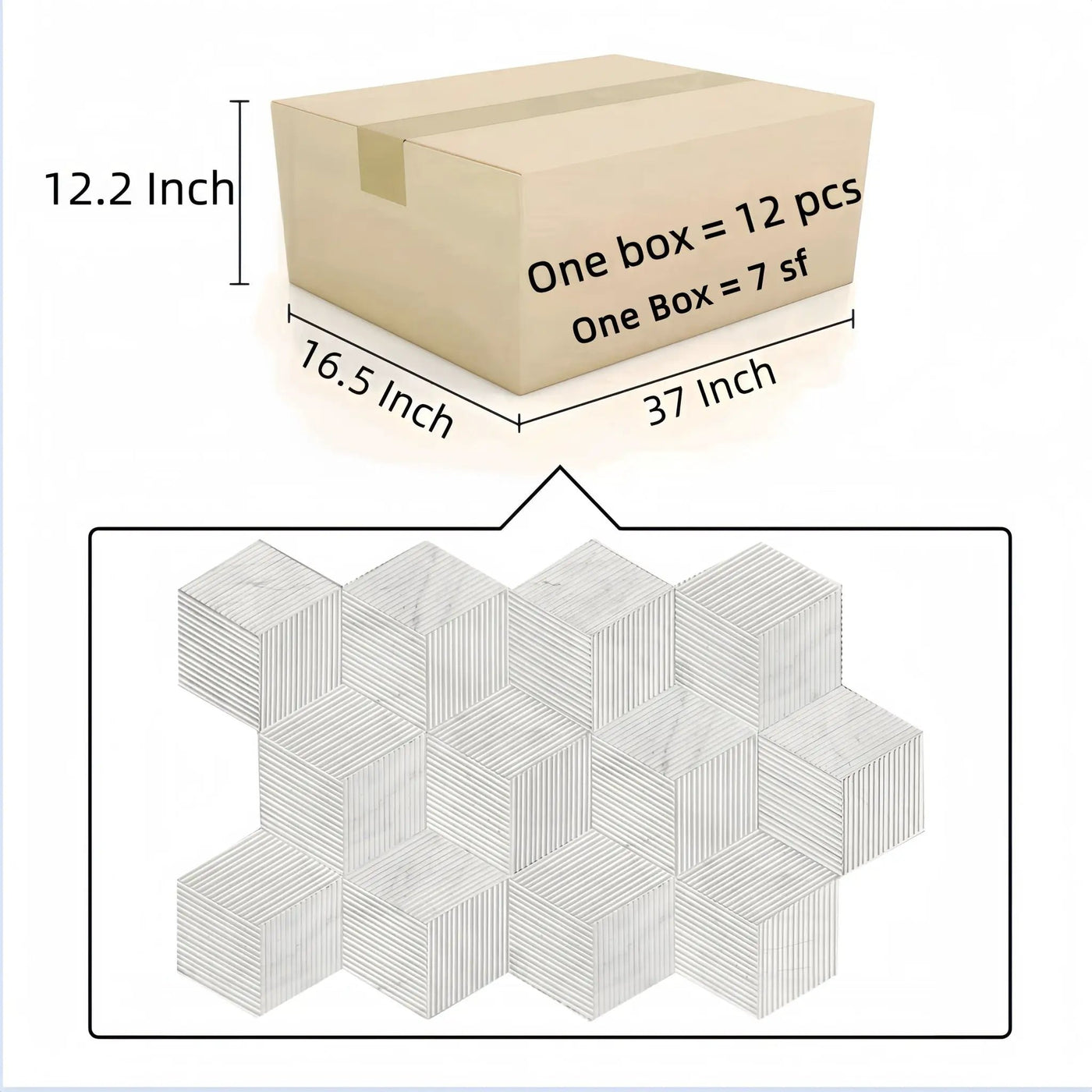 Hexagon Natural Stone Marble Tile, 3D Fluted (Set of 12) by HouseOfZazla