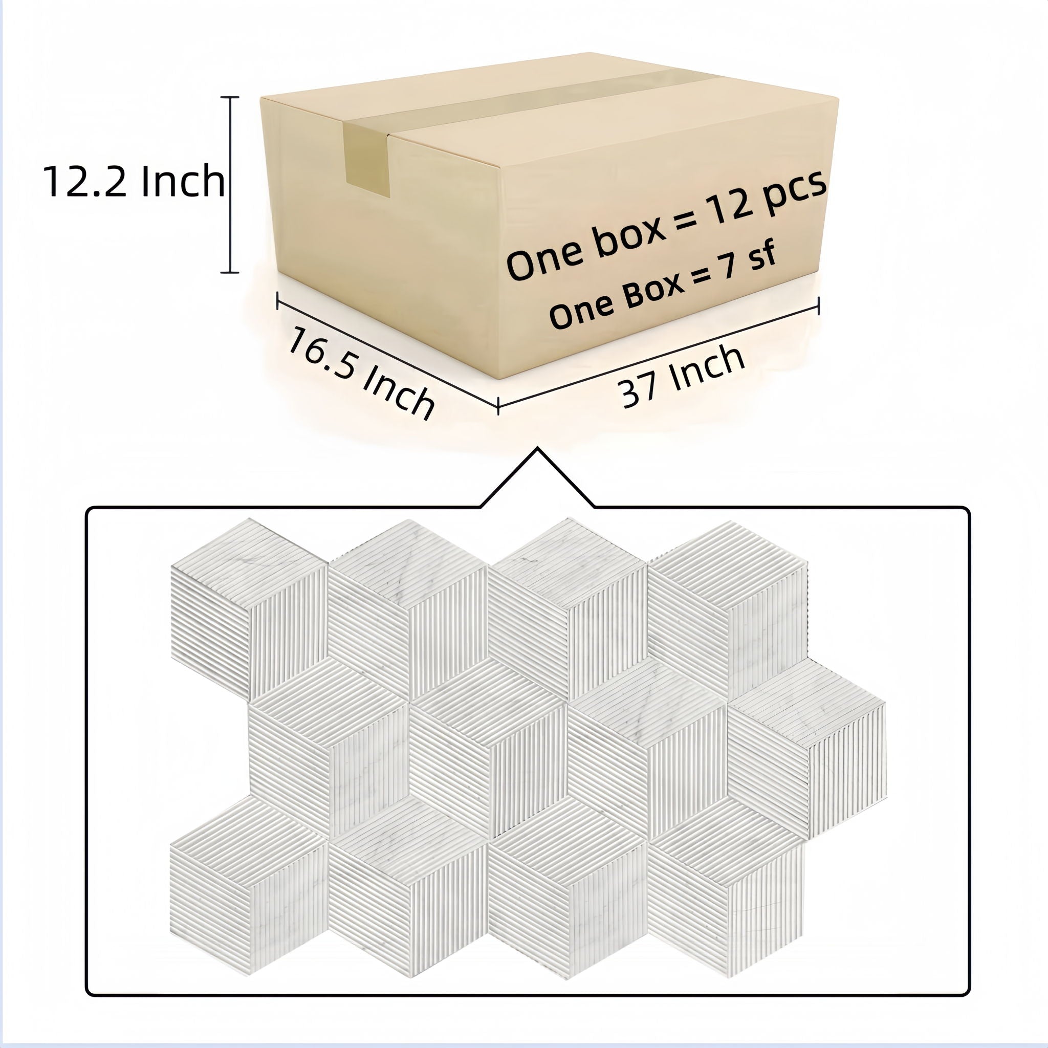 Hexagon Natural Stone Marble Tile, 3D Fluted (Set of 12) by HouseOfZazla