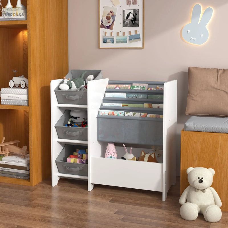 Bookshelf And Toy Storage Organizer, Multifunctional 4 Tier With 3 Collapsible Drawers - White by HouseOfZazla