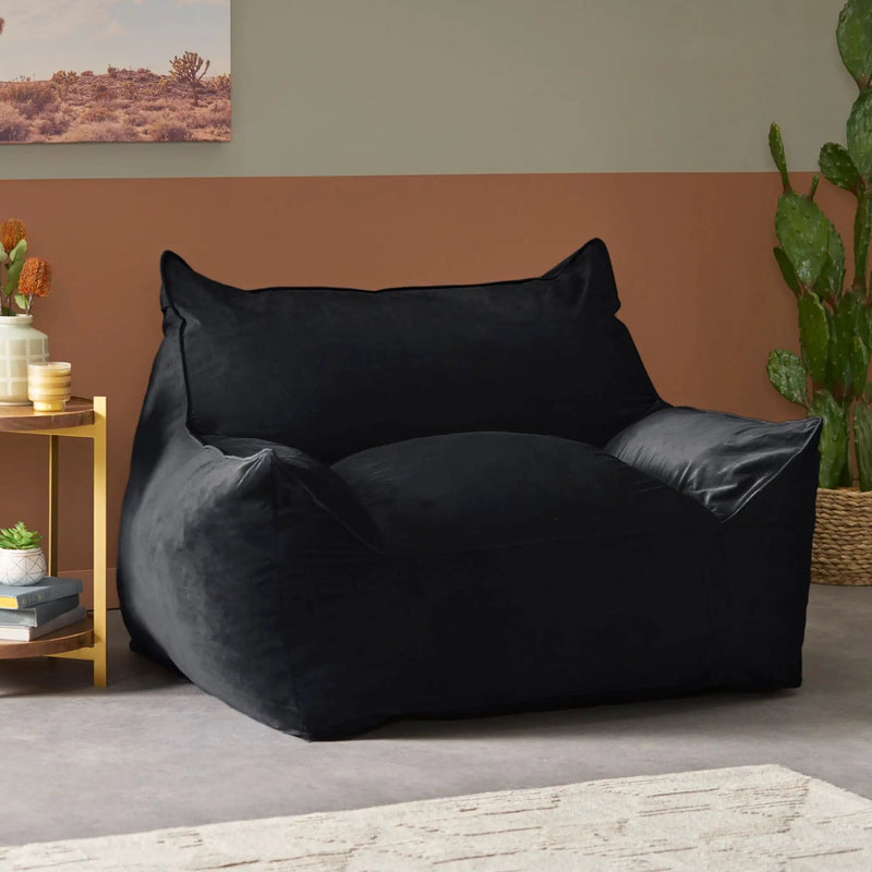 Allea - Velveteen Bean Bag Chair With Armrests - Midnight Blue by Unique Piece Furniture